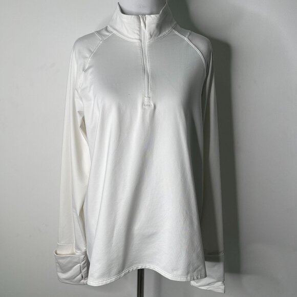 Athleta Women's White 1/4 Zip Up Pullover Fleece Turtleneck Size Large - Picture 1 of 12